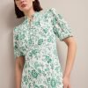 Irina Cotton Blend Midi Dress - Green Palm Floral Print