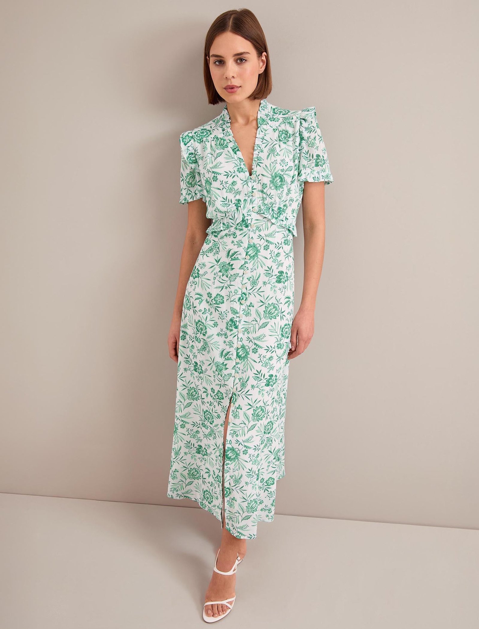 Liliana Cotton Blend Maxi Dress - Green Palm Floral Print - Image 7