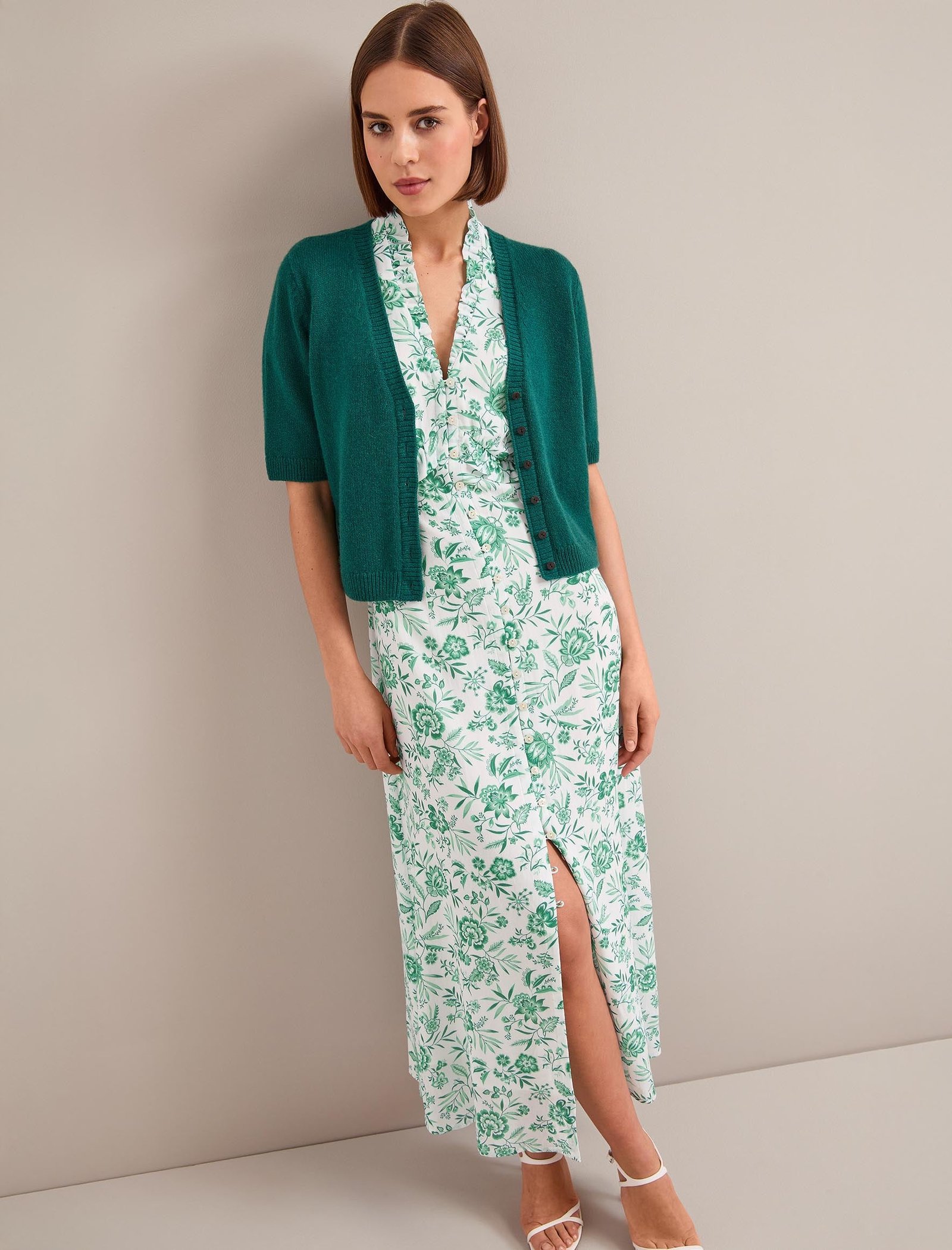 Liliana Cotton Blend Maxi Dress - Green Palm Floral Print - Image 13
