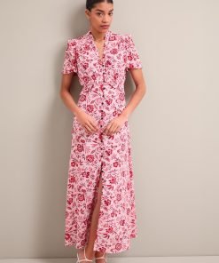 Liliana Cotton Blend Maxi Dress - Pink Palm Floral Print