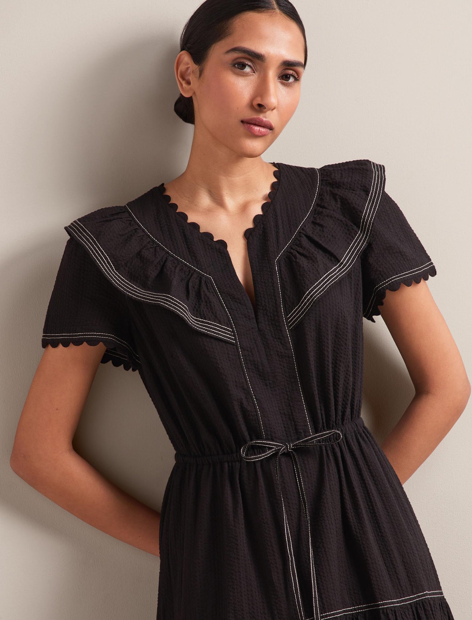 Nessa Cotton Seersucker Maxi Dress - Black - Image 4