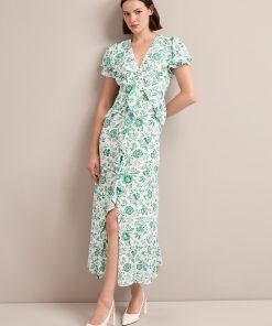 Vivienne Cotton Blend Maxi Dress - Green Palm Floral Print