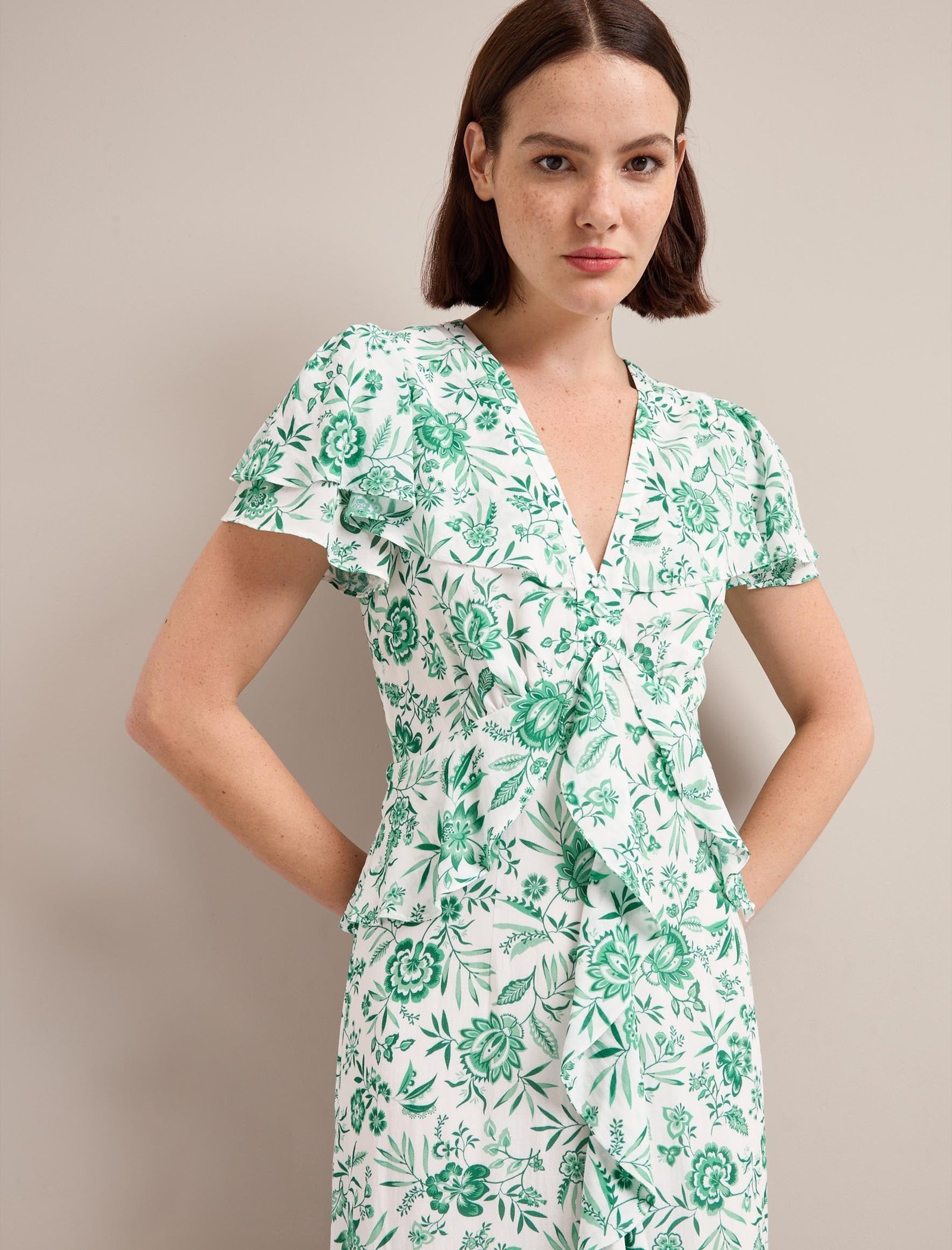 Vivienne Cotton Blend Maxi Dress - Green Palm Floral Print - Image 5