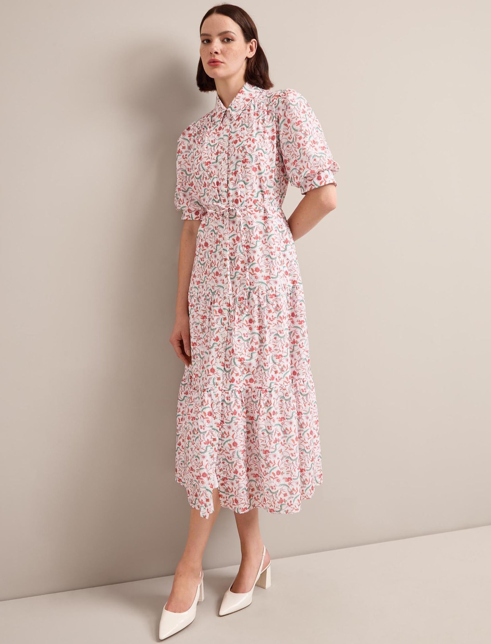 Poppy Silk Blend Maxi Dress - Red Trailing Feather Print - Image 3